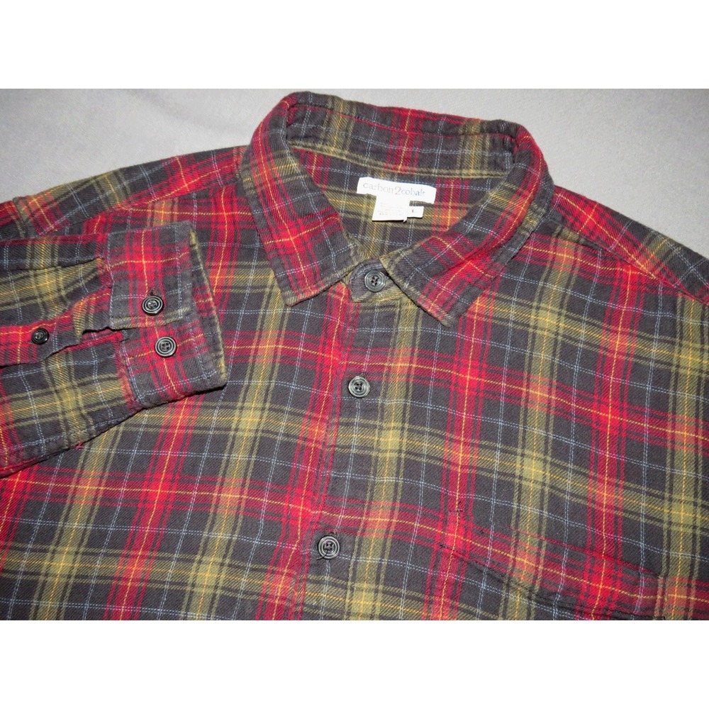 carbon 2 cobalt Long Sleeved 100% Cotton Plaid Flannel Button Up Shirt Men's LRG